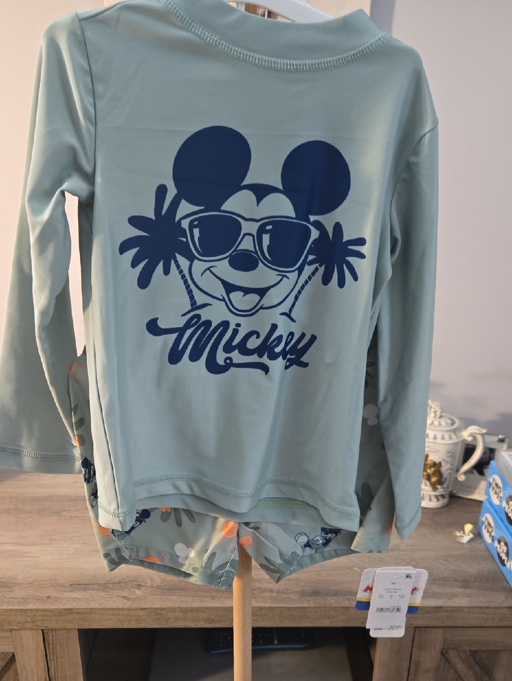 Disney Light Green and Navy Mickey Rash Guard Swim Set